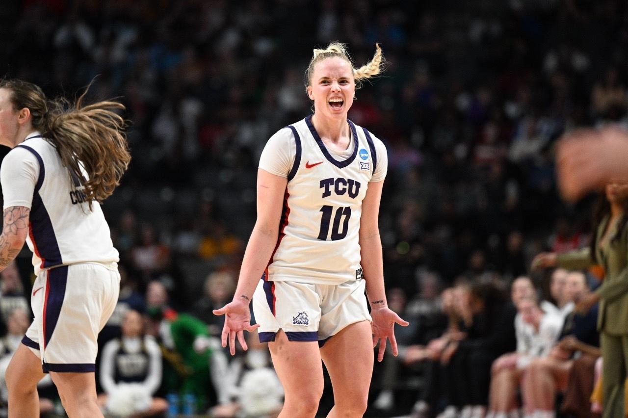 TCU's Hailey Van Lith celebrates