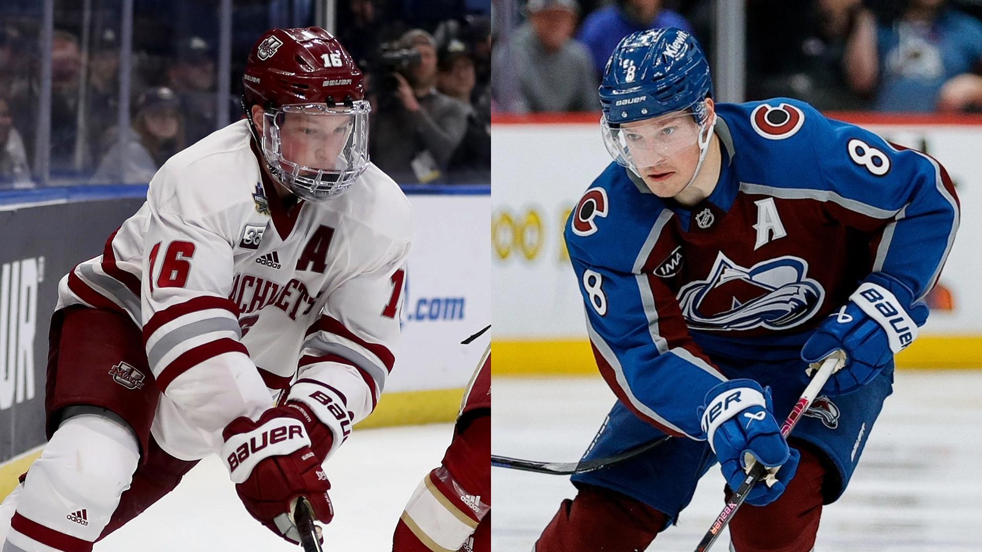 Cale Makar as a player at UMass and as a member of the Colorado Avalanche