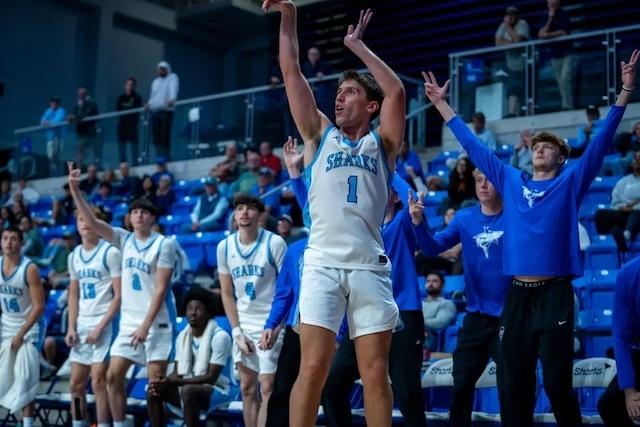 Nova Southeastern cheers on another game-winning shot in DII men's basketball.