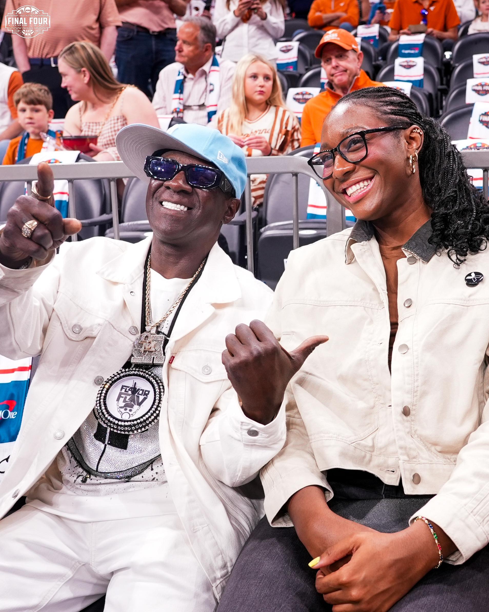 Flavor Flav and Aliyah Boston courtside