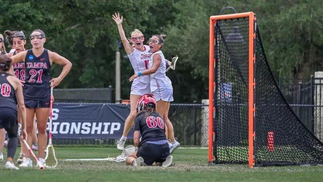 Florida Southern celebrates advancing to the DII women's lacrosse finals. 